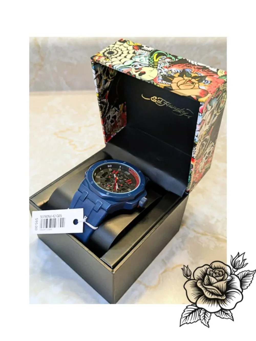 NWT Ed Hardy Mens Blue Cyberpunk Mechanical Dial Wristwatch Streetwear Techwear